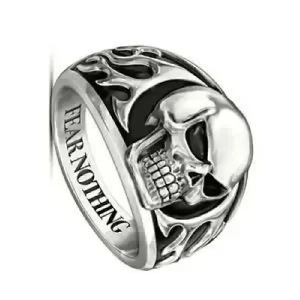 Gothic Punk Stainless Steel Skull Flaming Ring - Size 13
